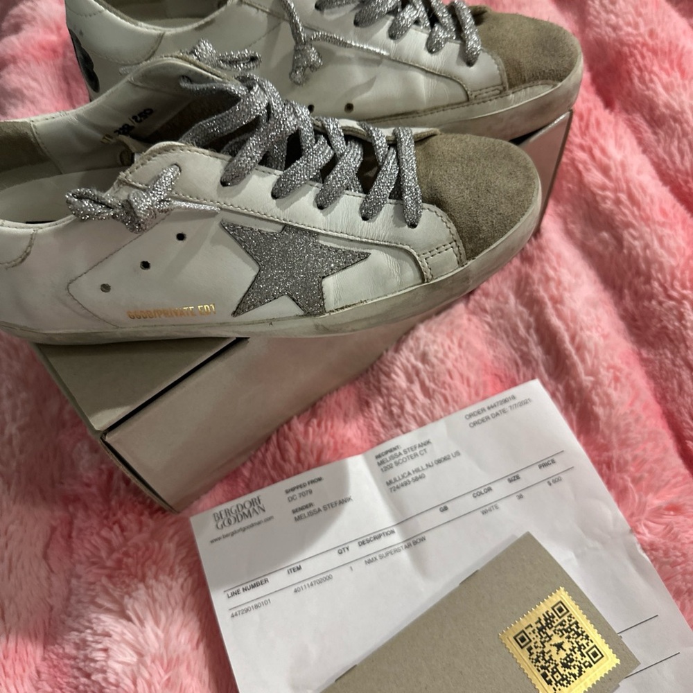 Golden Goose Women's White and Silver Sneakers